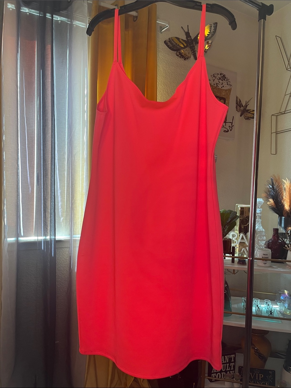 Sexy bright Coral Pink Slip Midi/Mini body con Dress
